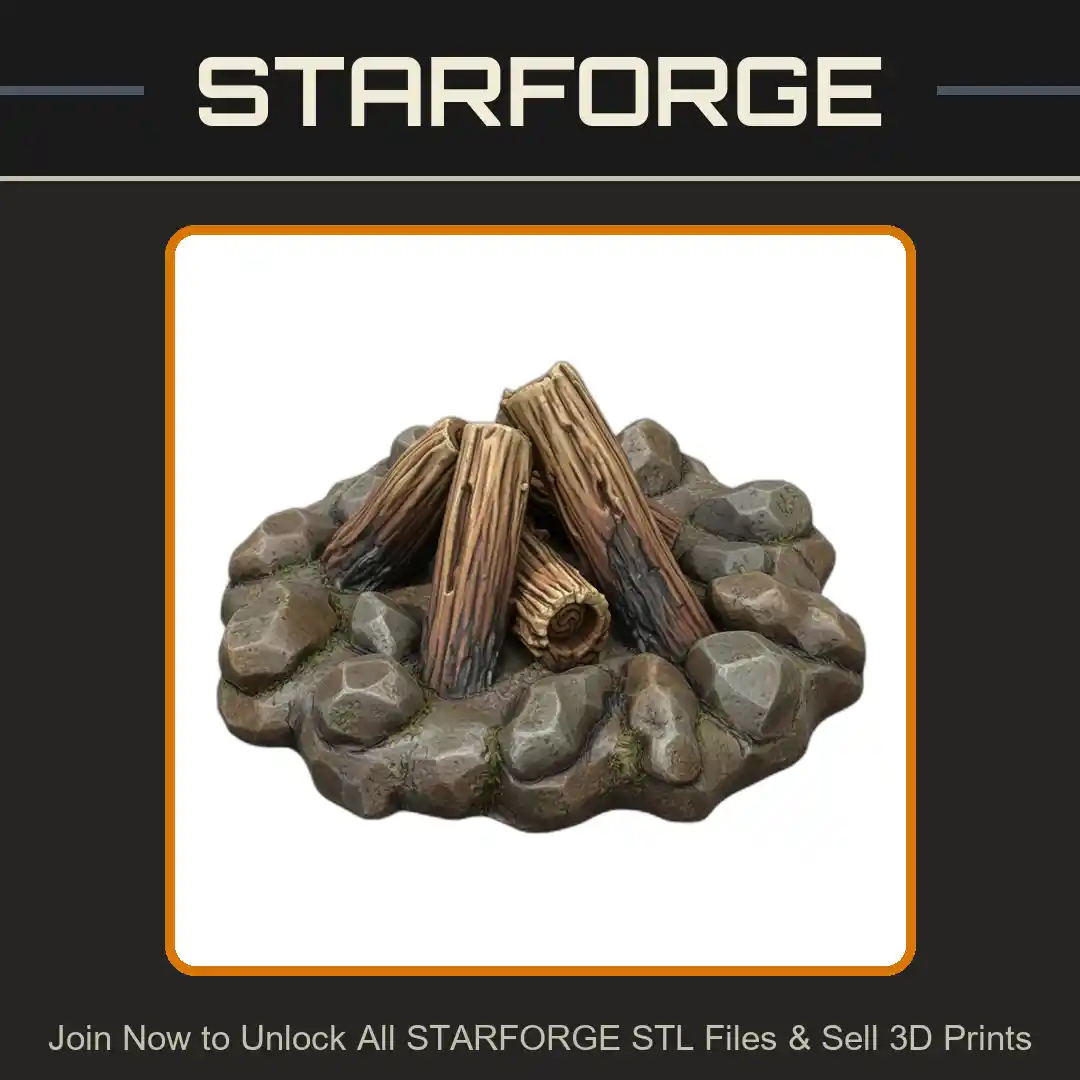28mm Wood Pile Campfire Miniature for Fantasy RPG Terrain - 3D Printable STL File