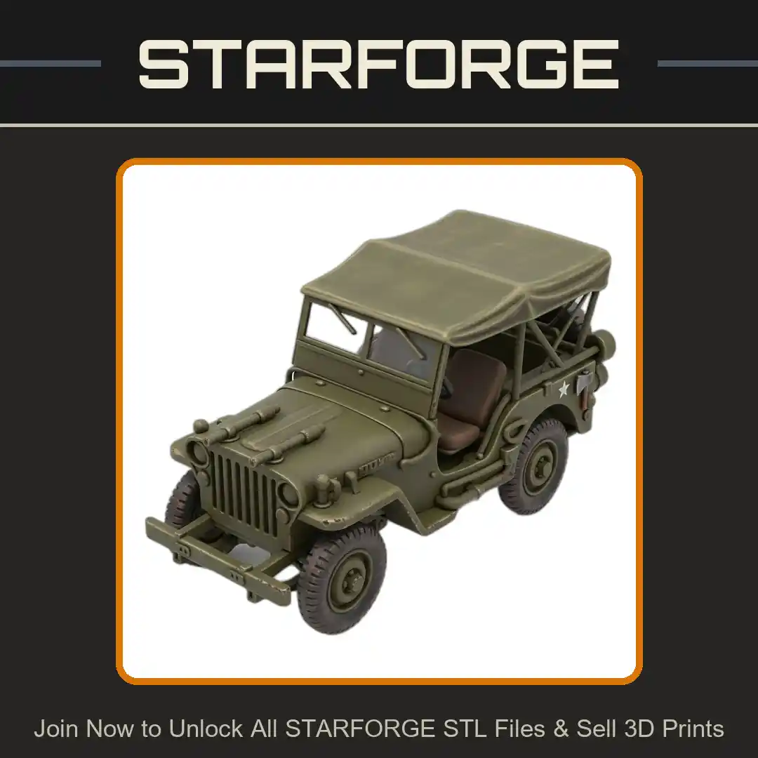 28mm WW2 Military Jeep Open Top Detailed Wheels Vintage Design - 3D Printable STL File