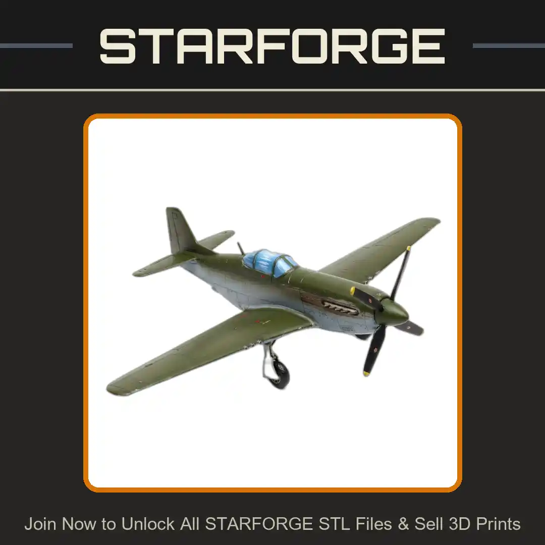 28mm WW2 P-51 Mustang Fighter Aircraft Model Airplane - 3D Printable STL File