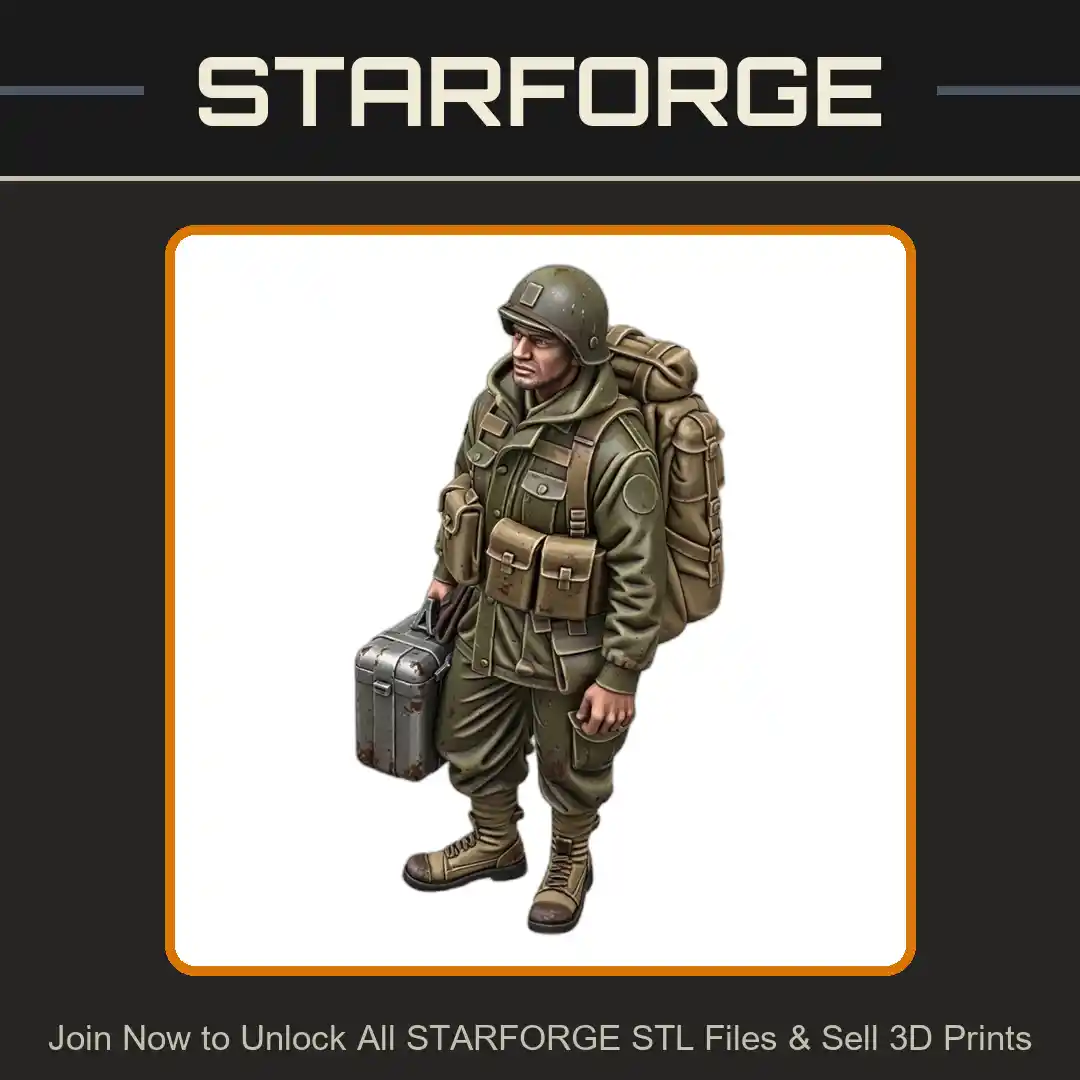 28mm WW2 Soldier Carrying Suitcase and Backpack in Military Gear - 3D Printable STL File