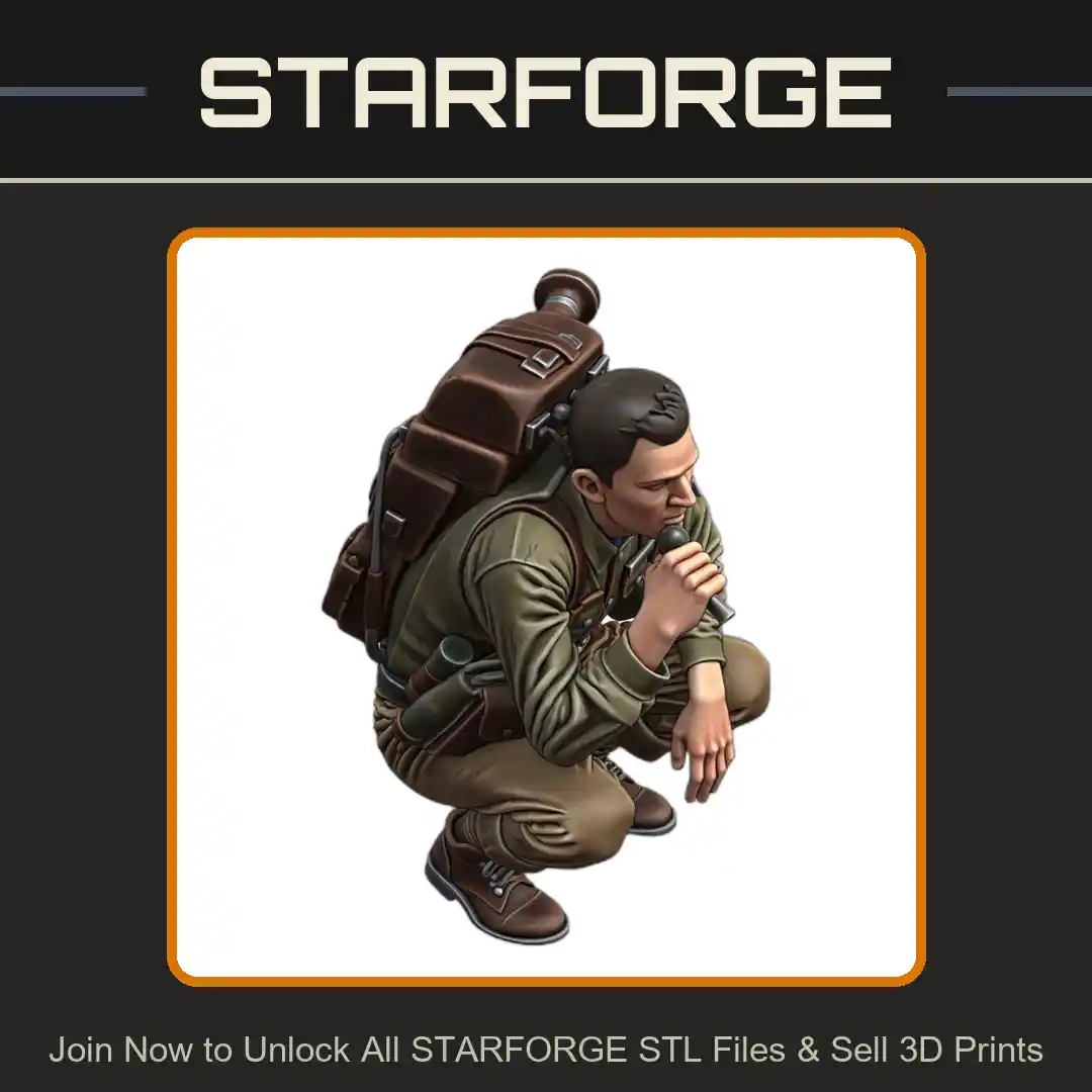 28mm WW2 Soldier Crouching With Backpack and Radio Equipment - 3D Printable STL File