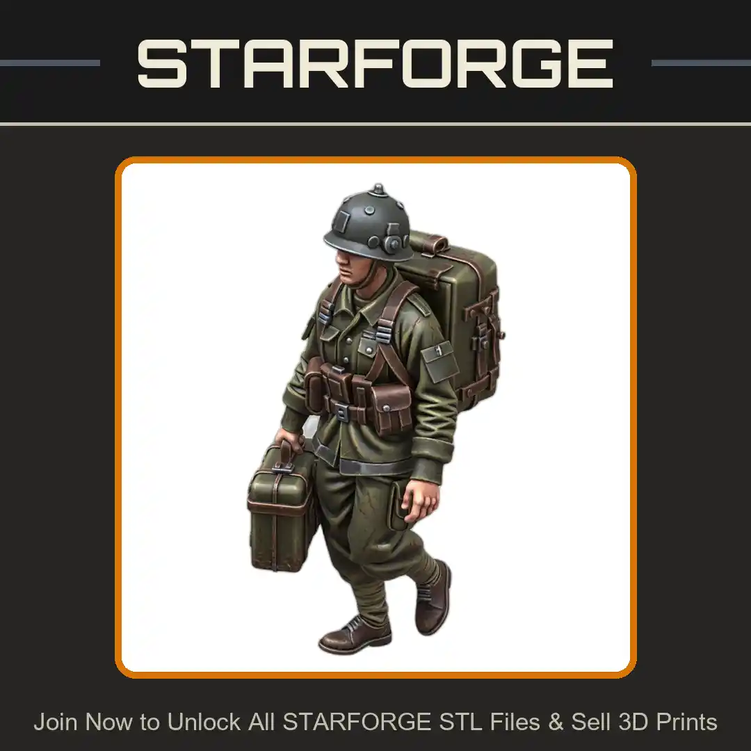28mm WW2 Soldier with Backpack and Helmet in Combat Gear - 3D Printable STL File