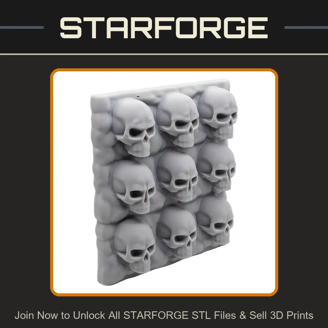 3x3 Nine Skull Grid Wall Panel Gothic Bas Relief Tile Organic Flesh Bone Plaque - 3D Printable STL File