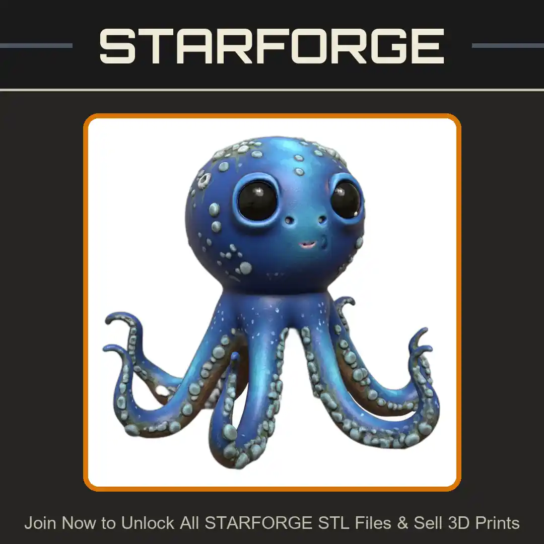 Adorable Cartoon Octopus with Bubbles and Tentacles - 3D Printable STL File