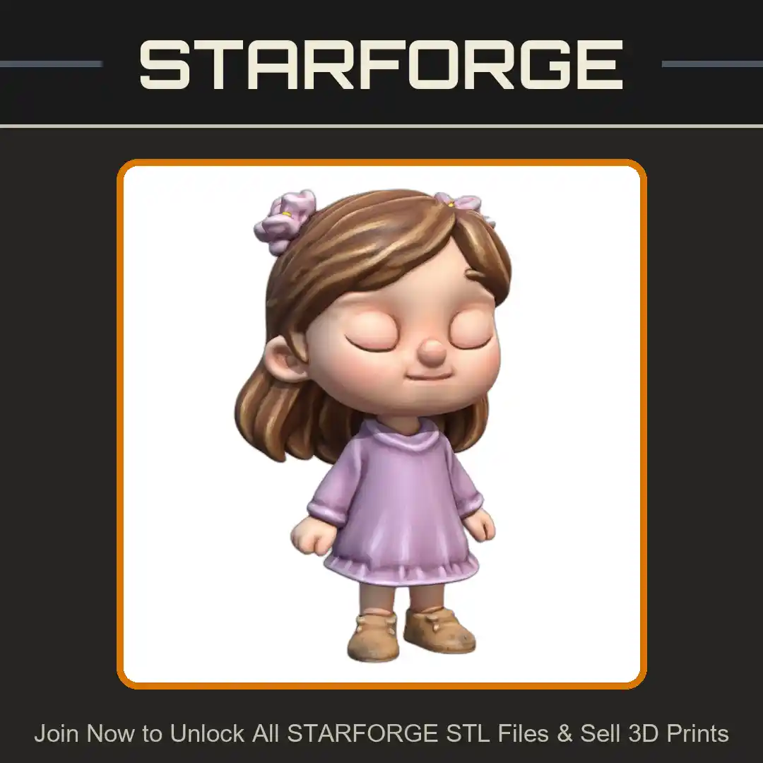 Adorable Girl with Cute Dress Figurine - 3D Printable STL File