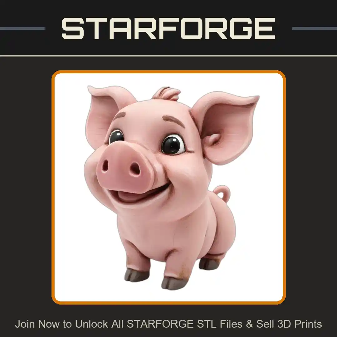 Adorable Piglet Figurine with Big Ears and Curly Tail - 3D Printable STL File
