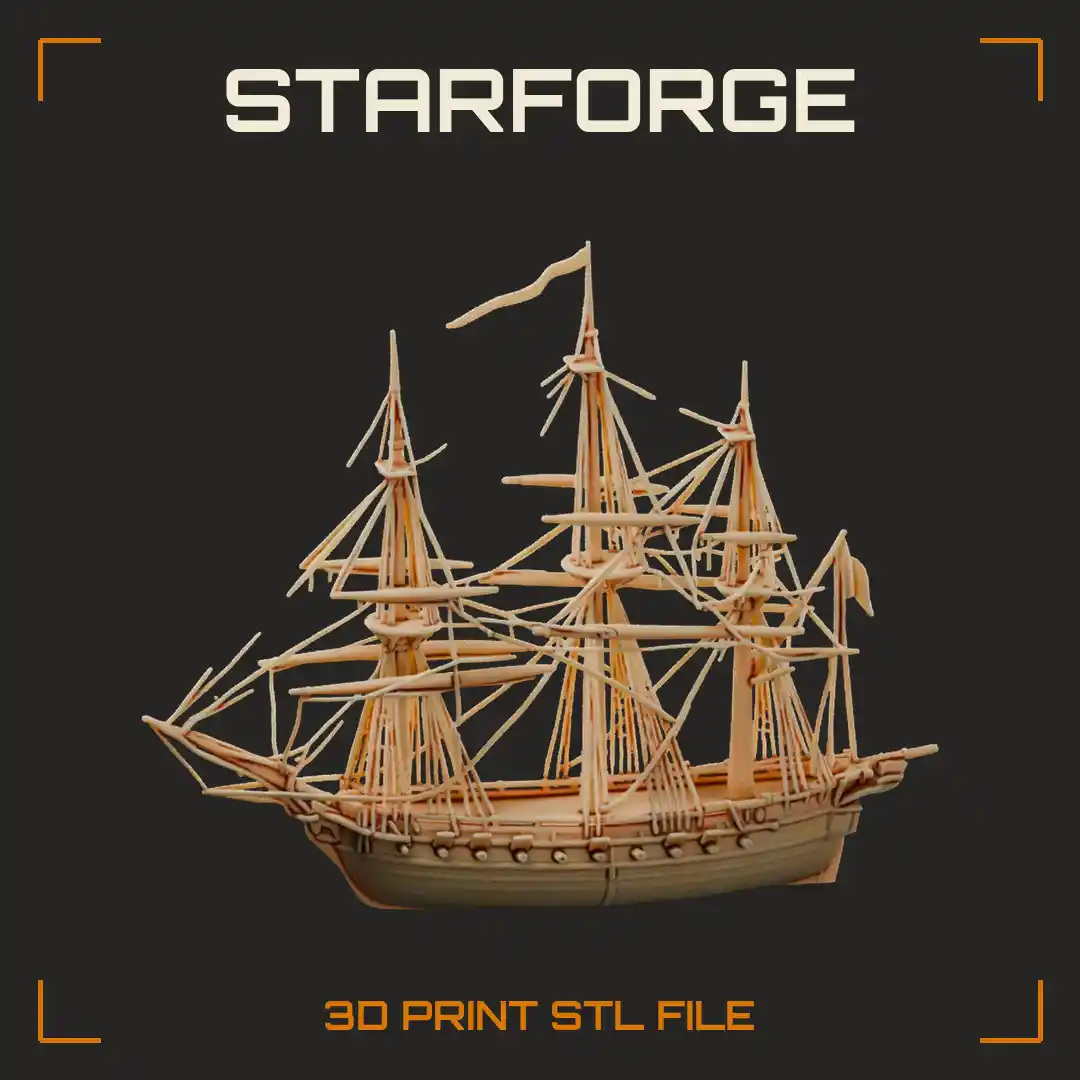 Age of Sail Frigate Three Masted Warship with Furled Rigging Single Gun Deck and Bowsprit