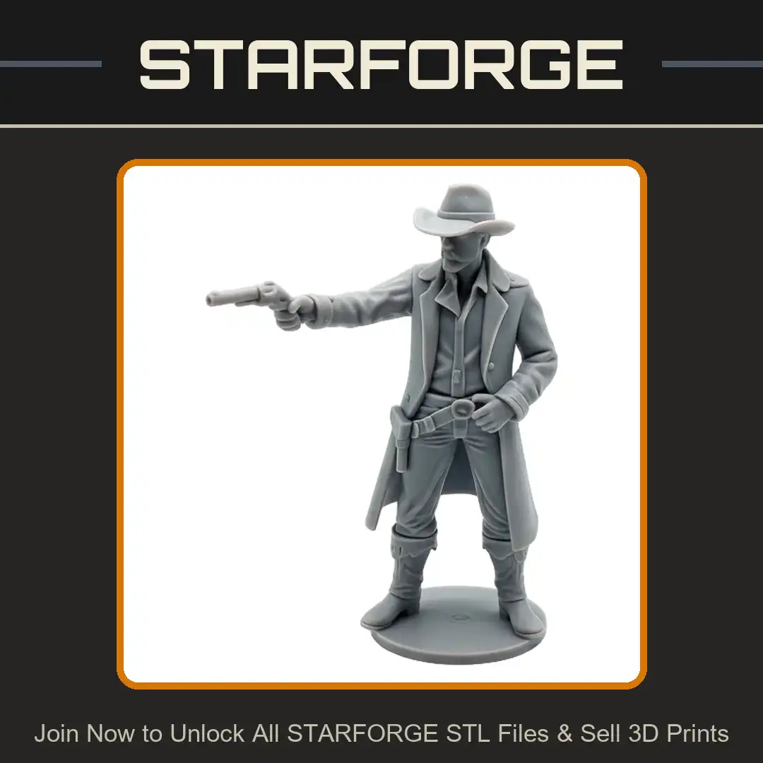 Aiming Western Gunslinger Cowboy Duster Coat Stetson Hat Revolver Pistol Holster - 3D Printable STL File