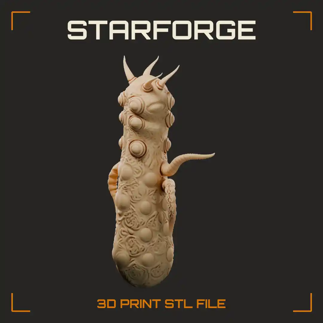 Alien Slug Monster with Horned Head Curling Tentacles and Ornate Studded Hide - 3D Printable STL File