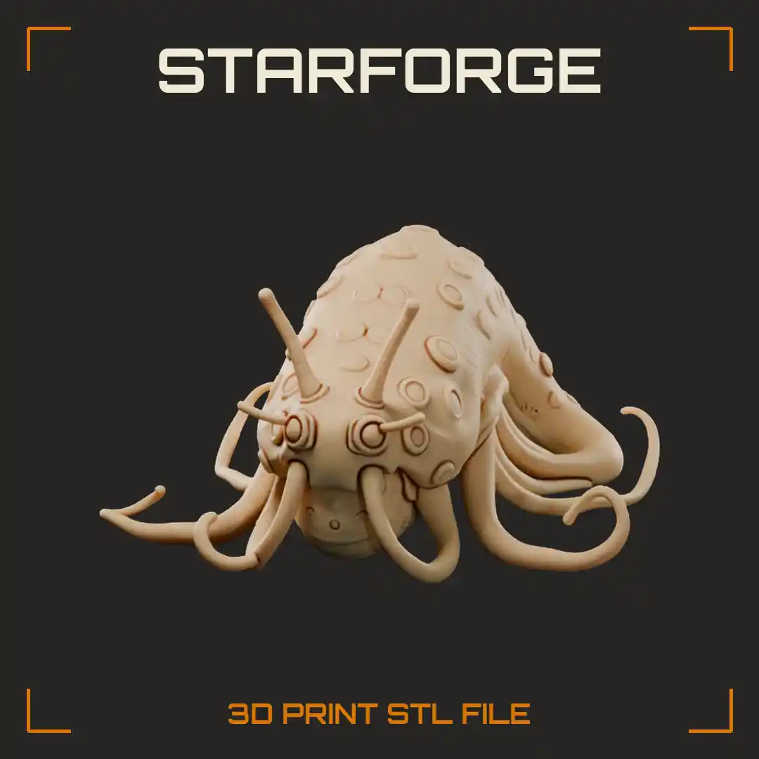 Alien Slug Monster with Ringed Pustule Shell Eyestalk Antennae and Curling Tentacle Legs - 3D Printable STL File