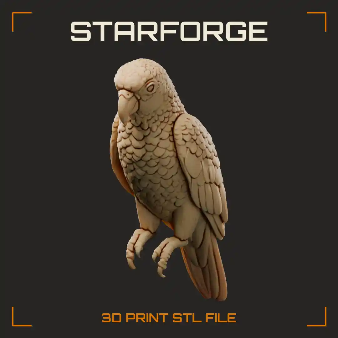 Amazon Parrot Perched With Stocky Green Body Short Square Tail And Red Wing Patch - 3D Printable STL File