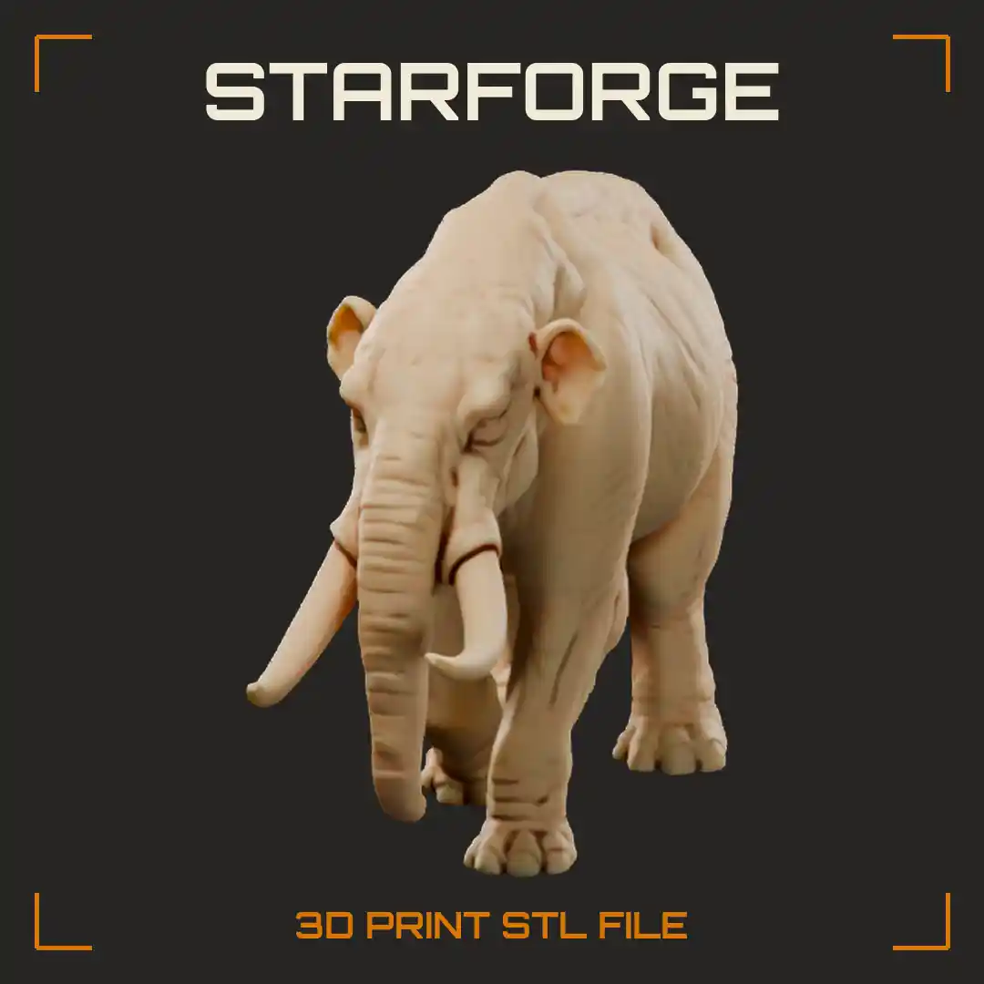 American Mastodon Standing with Straight Forward Tusks Low Flat Skull and Stocky Long Body