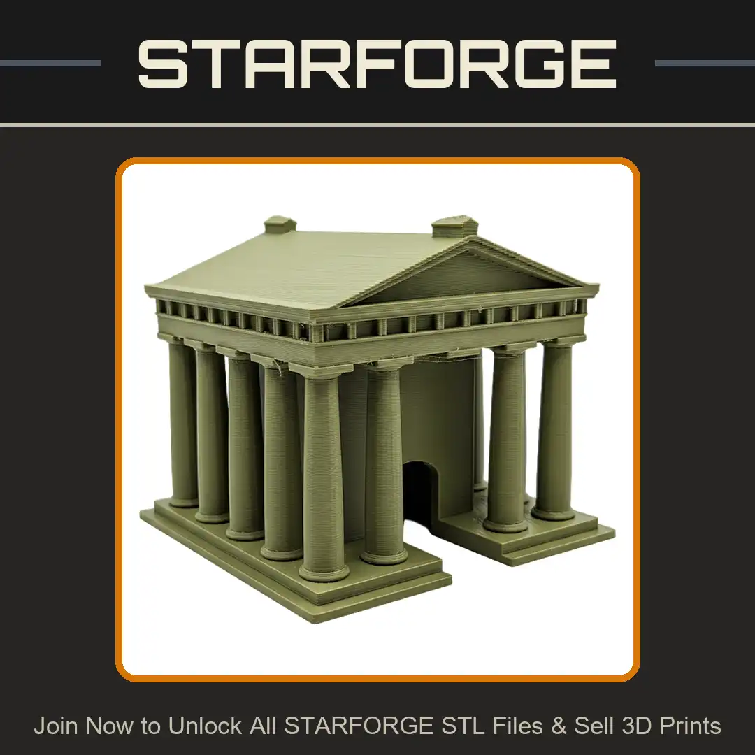 Ancient Classical Greek Temple Doric Columns Pediment Pitched Roof Arched Entrance - View 1 of 2