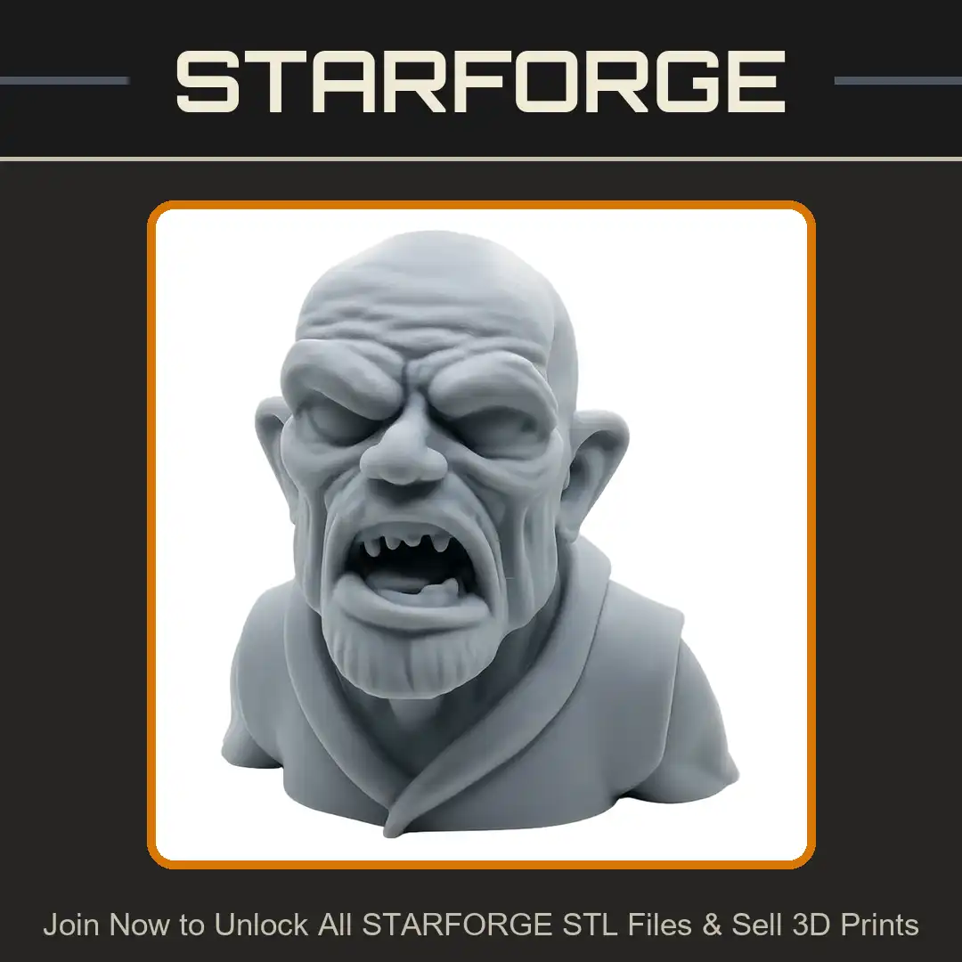 Angry Bald Orc Ogre Monk Shouting Screaming Pointed Ears Sunken Eyes Wrinkled Robe - View 1 of 2