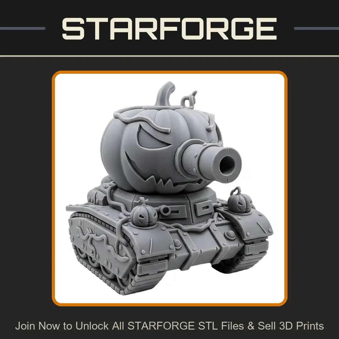 Angry Halloween Jack O Lantern Pumpkin Tank Turret Cannon Treads Vines Armored Machine - View 1 of 2