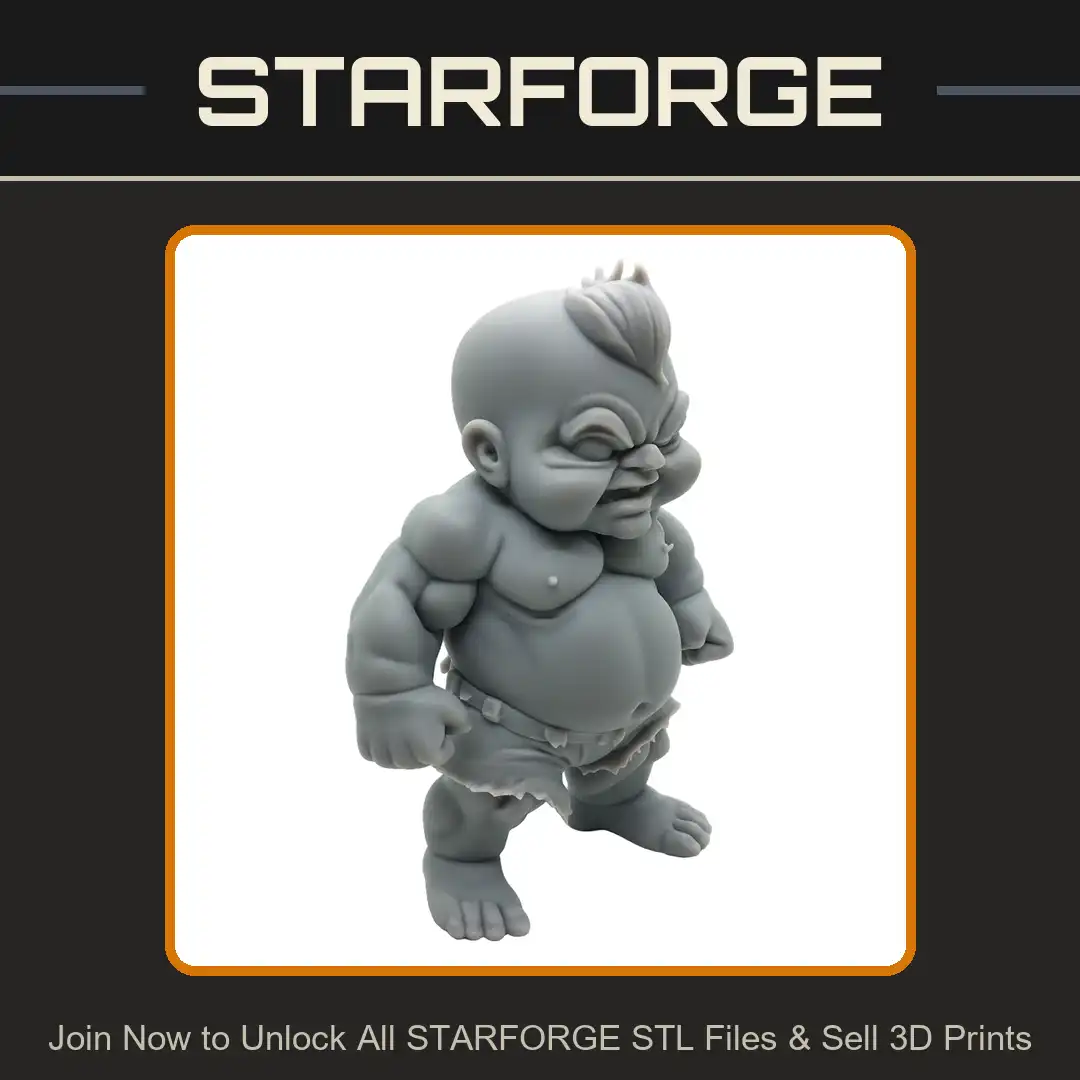 Angry Muscular Buff Baby Mohawk Scowling Face Potbelly Tattered Loincloth Toddler Brawler - View 1 of 2