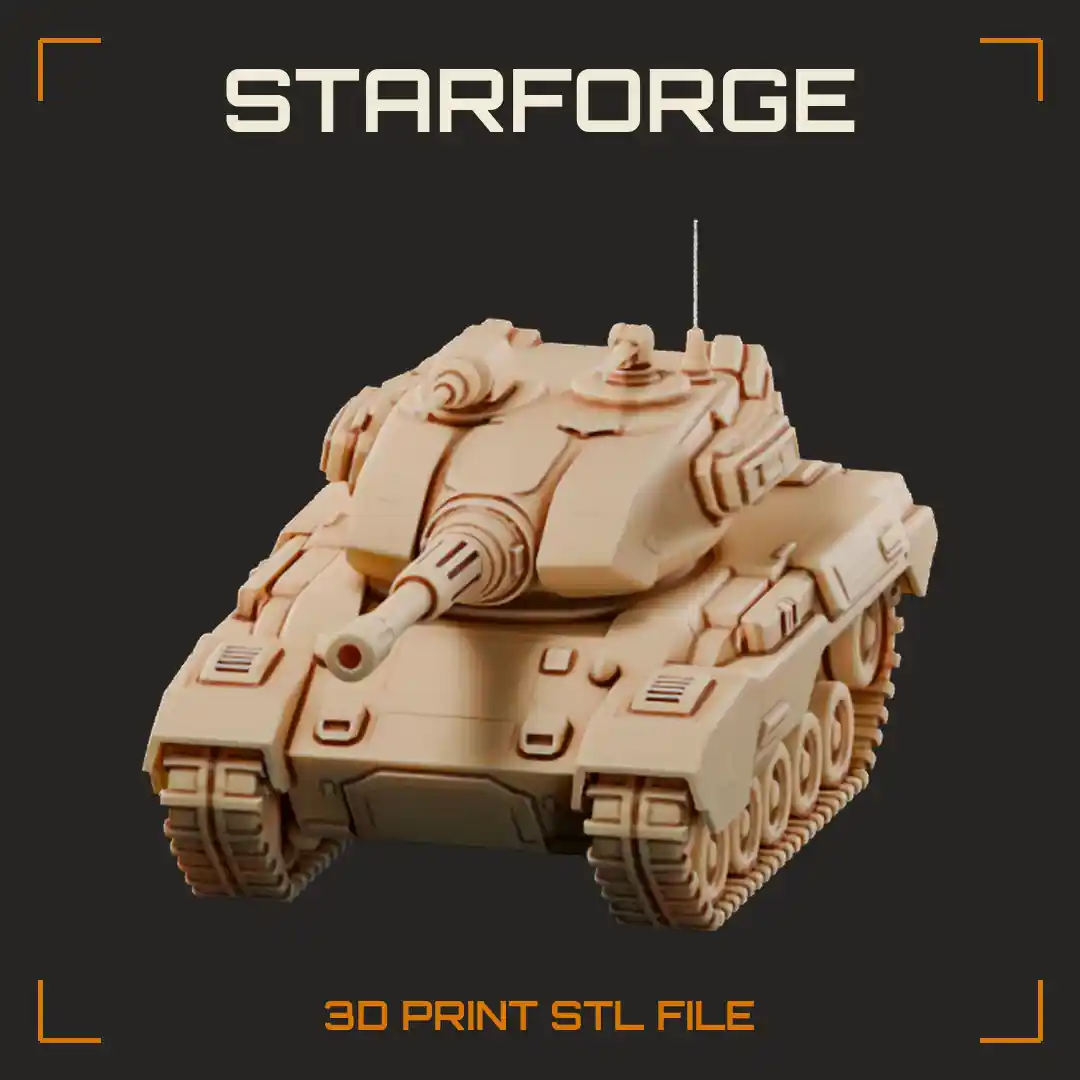 Angular Armored Battle Tank with Long Cannon Twin Hatch Turret and Tread Skirts - 3D Printable STL File