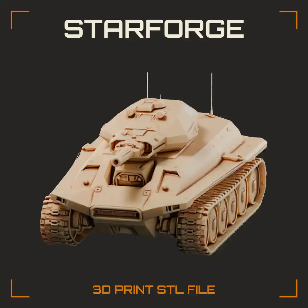 Angular Tracked Tank with Sloped Armor Turret Long Cannon and Twin Antennae - 3D Printable STL File