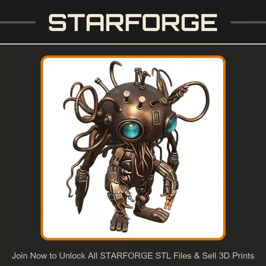 Anime Style Cute Robot with Tentacles and Mechanical Details - 3D Printable STL File