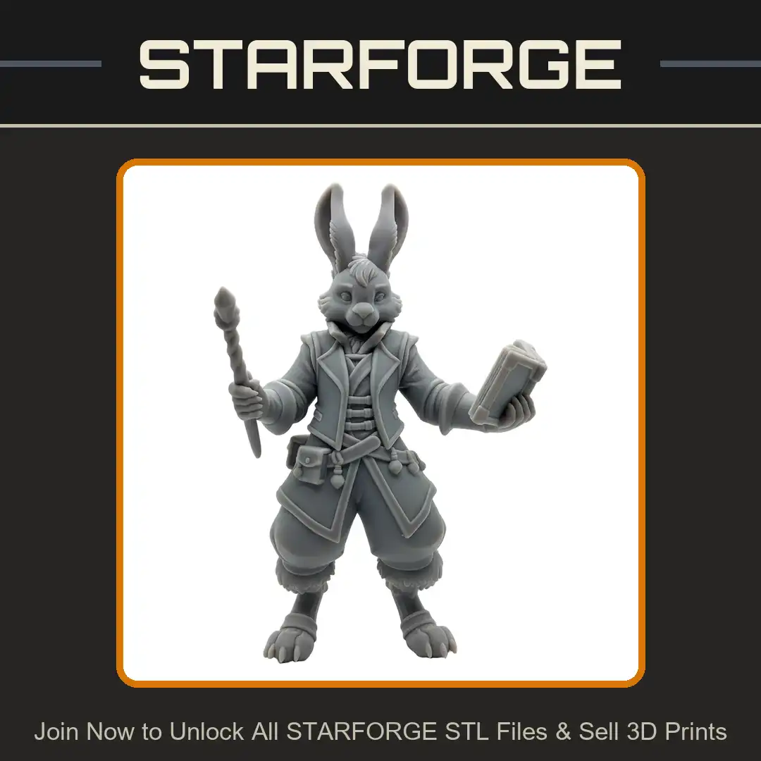 Anthropomorphic Rabbit Hare Beastfolk Wizard Mage Scholar Staff Crystal Open Tome Grimoire - View 1 of 2