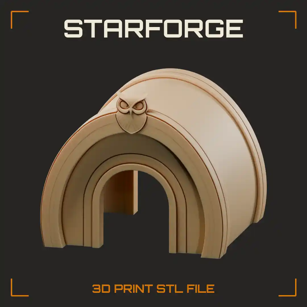 Arched Tunnel Reptile Hide with Owl Crest and Ribbed Doorway Trim