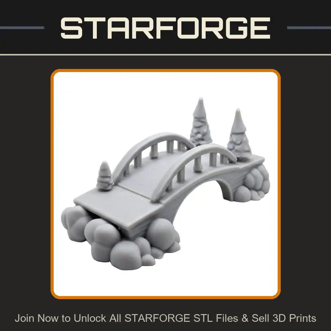 Arched Wood Footbridge Snowy Winter Pine Trees Boulder Base Timber Walkway Handrail Spindles - View 1 of 2