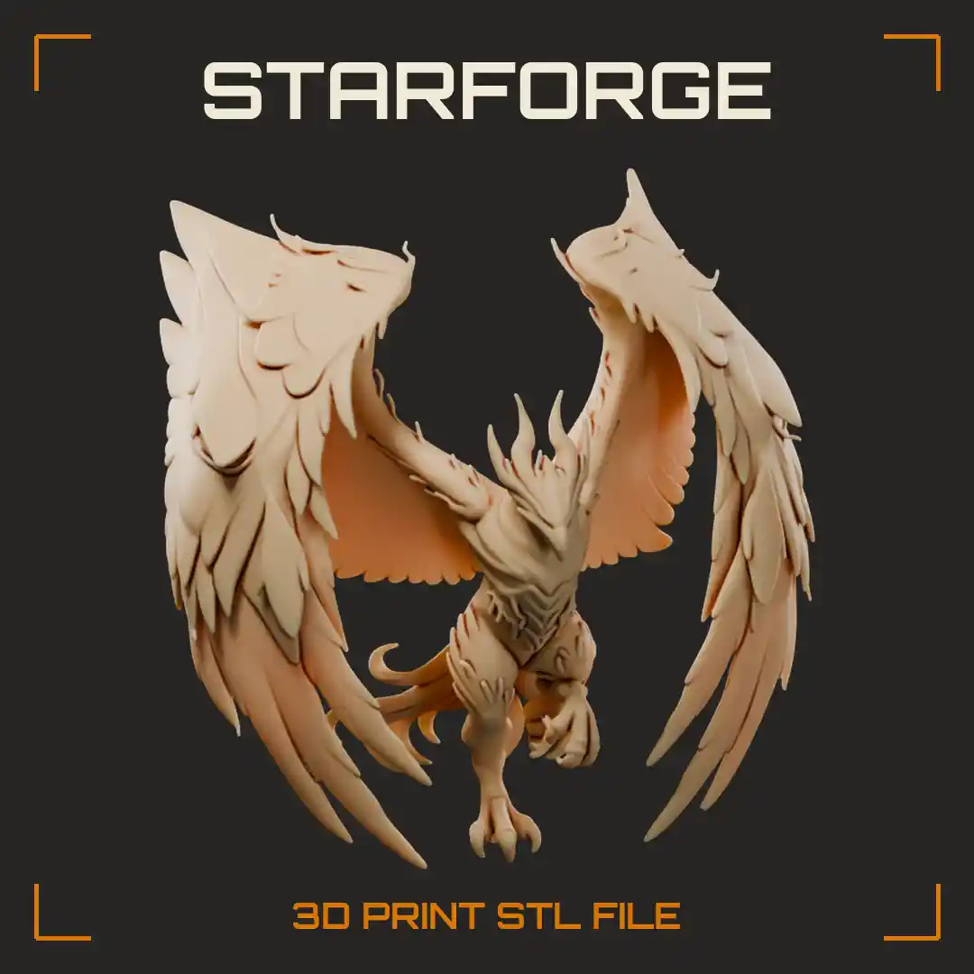 Arclight Phoenix with Flame Crest Spread Feathered Wings and Plumed Tail Taking Flight - 3D Printable STL File