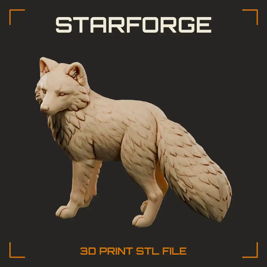 Arctic Fox Standing with Bushy Tail Winter Coat and Snow Mound Base