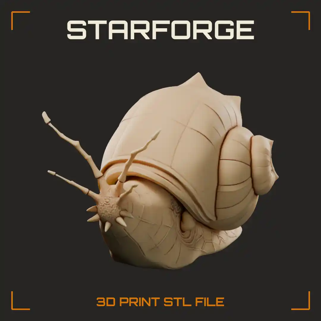 Armored Plasma Snail with Twin Spiral Shells Spiked Face and Branching Antennae - 3D Printable STL File