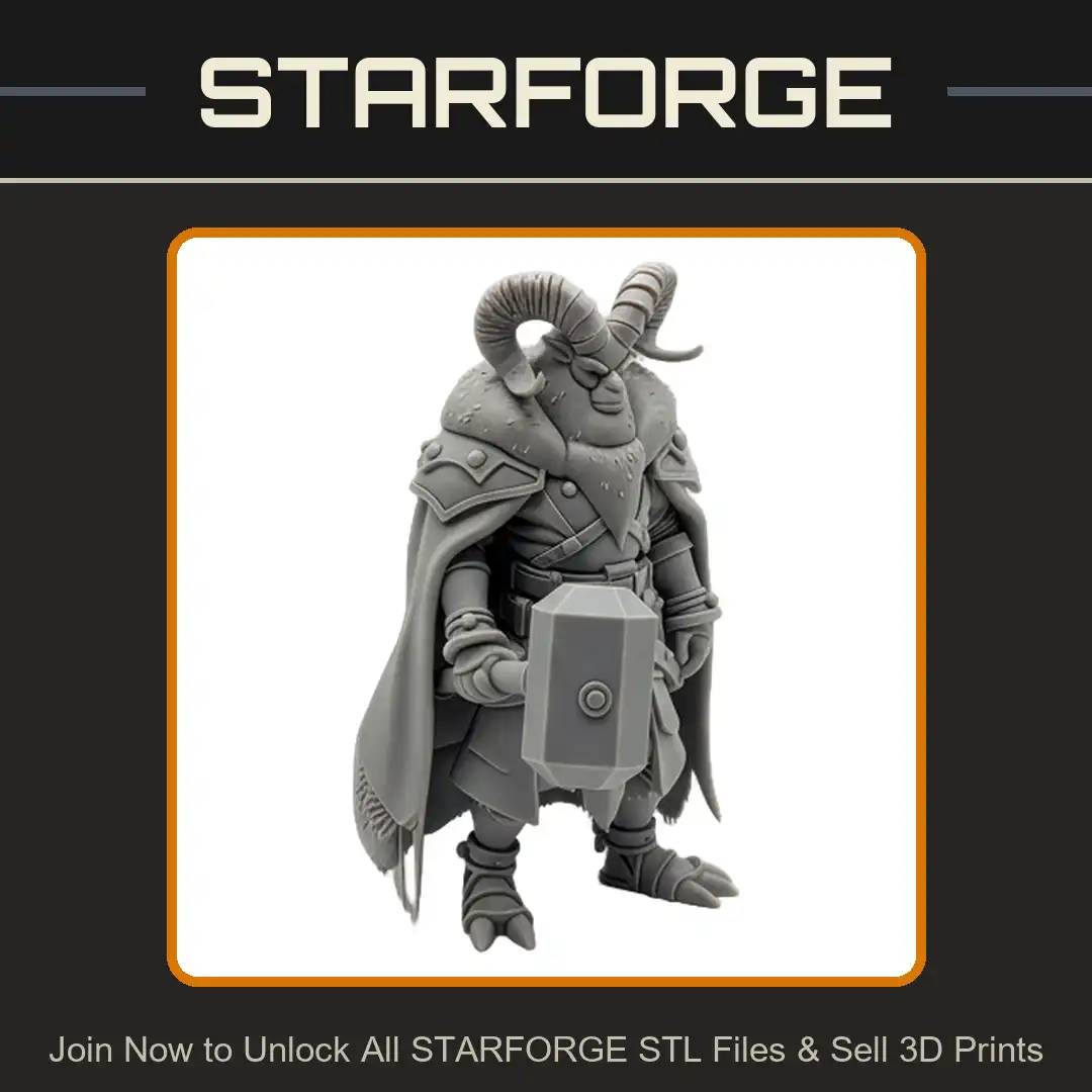 Armored Ram Man Beastman Fur Mantle Tattered Cloak Warhammer Maul Hooves Horns - View 1 of 2