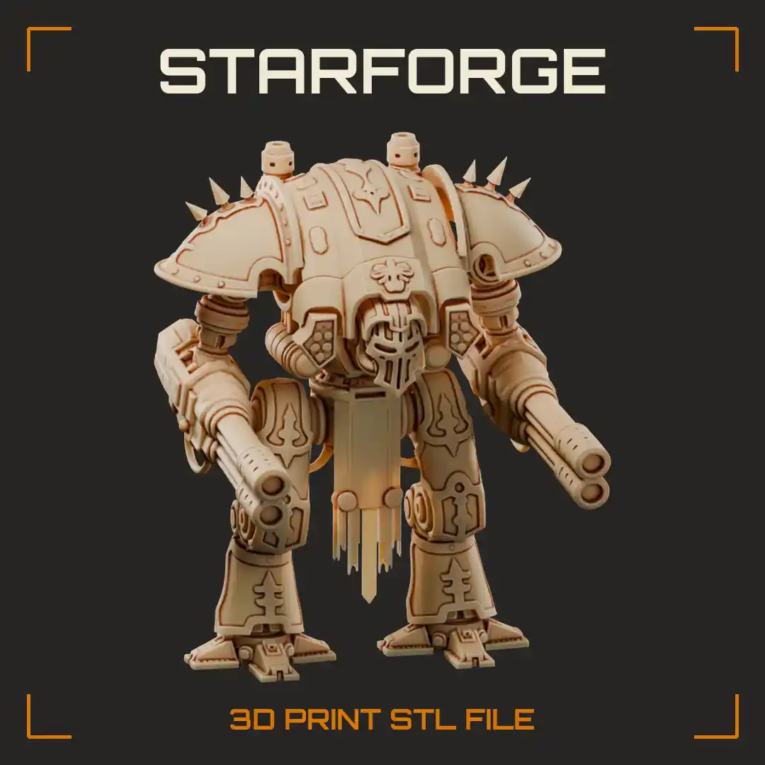 Armored Walker Mech with Twin Rotary Cannons Spiked Pauldrons and Heavy Domed Plating - 3D Printable STL File