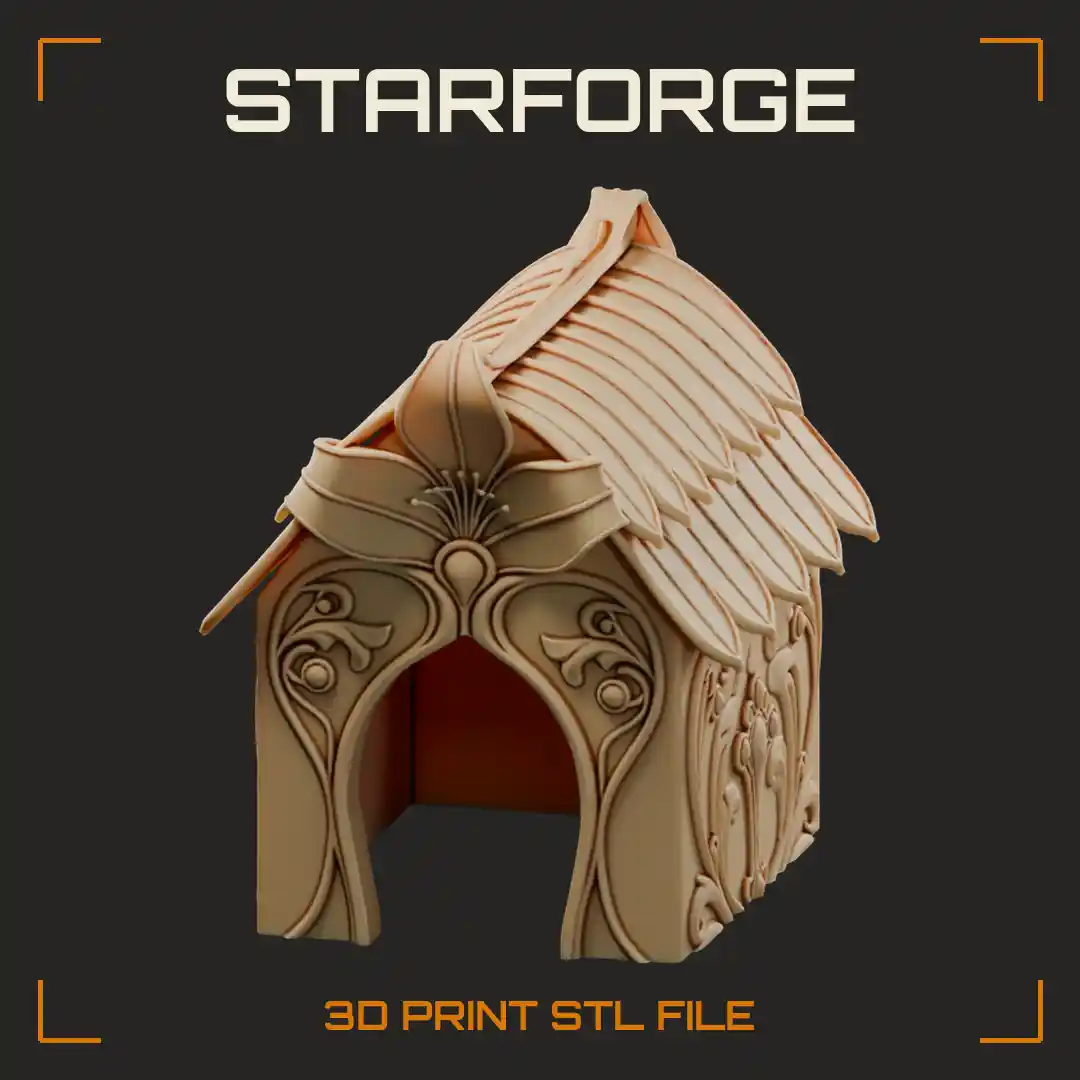 Art Nouveau Pet Hide House with Scalloped Shingle Roof and Arched Doorway