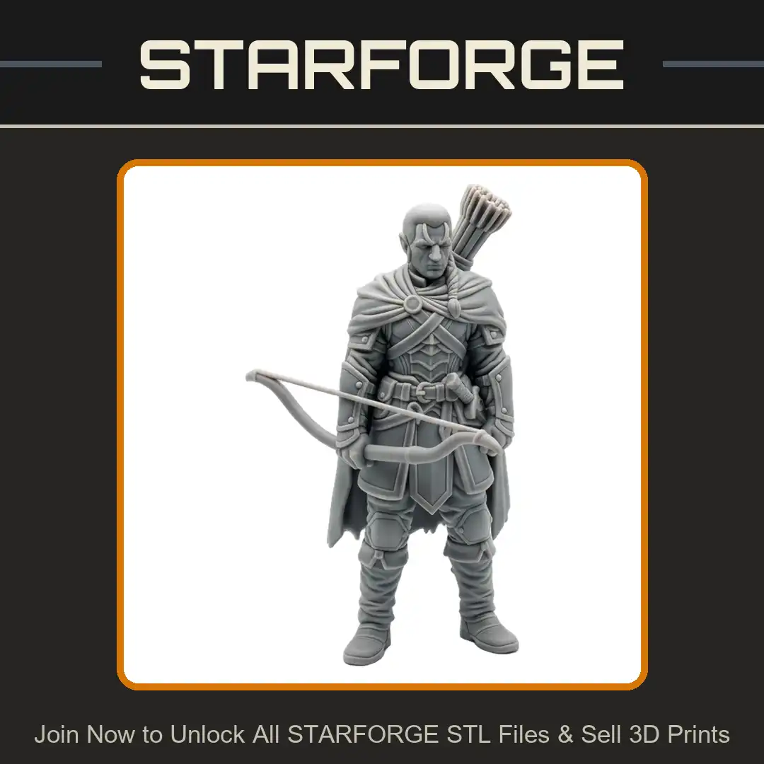 Bald Male Elf Ranger Archer Recurve Bow Quiver Arrows Cloak Braid Facial Tattoos - View 1 of 2