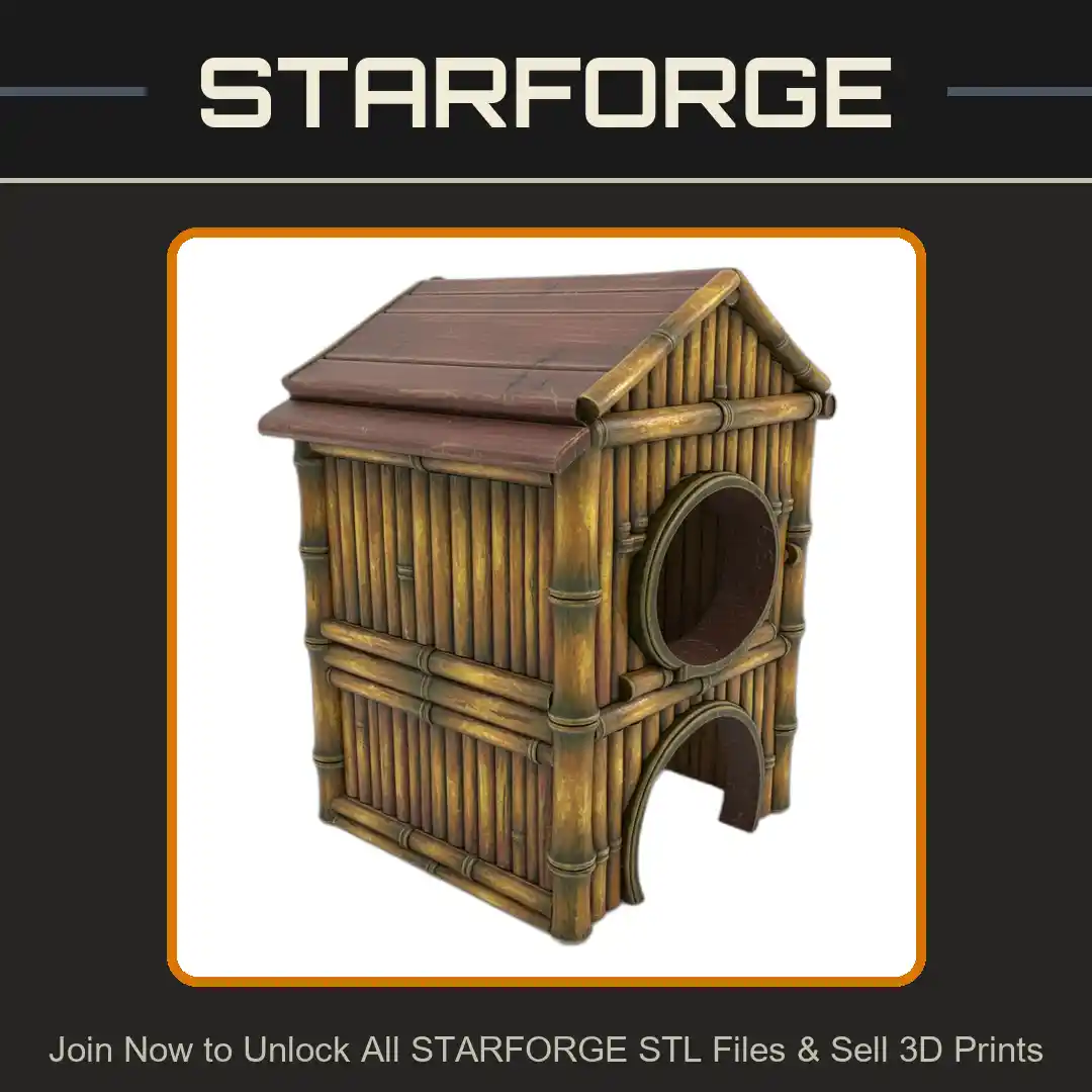 Bamboo Hut Structure Arched Door Circular Window Rustic Design Reptile Fish Tank - 3D Printable STL File