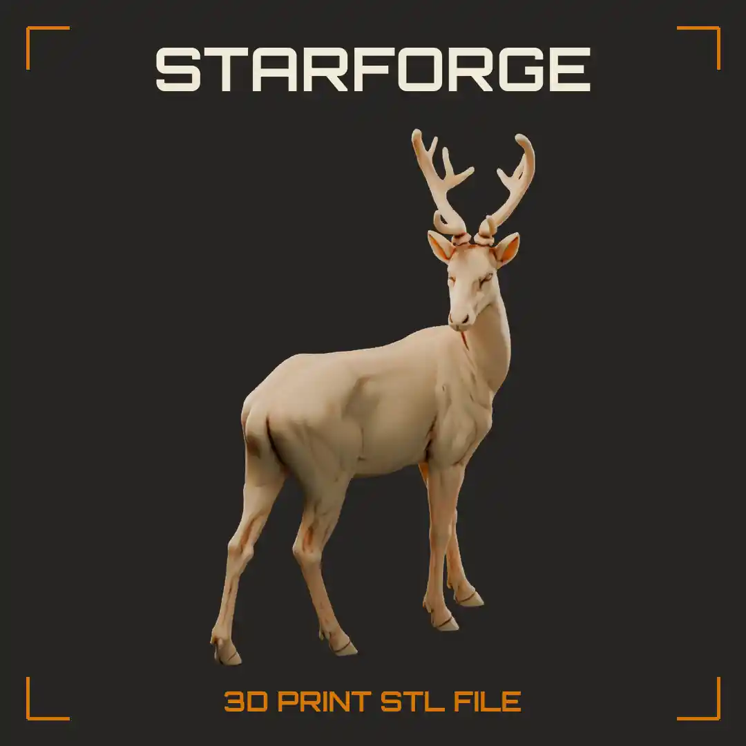 Barasingha Swamp Deer Stag Standing with Many Tined Antlers and Golden Coat