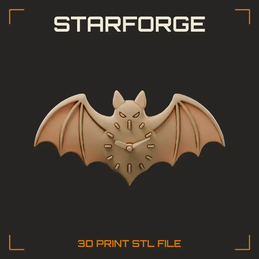 Bat Wall Clock With Spread Wings Round Dial Fanged Face And Pointed Ears