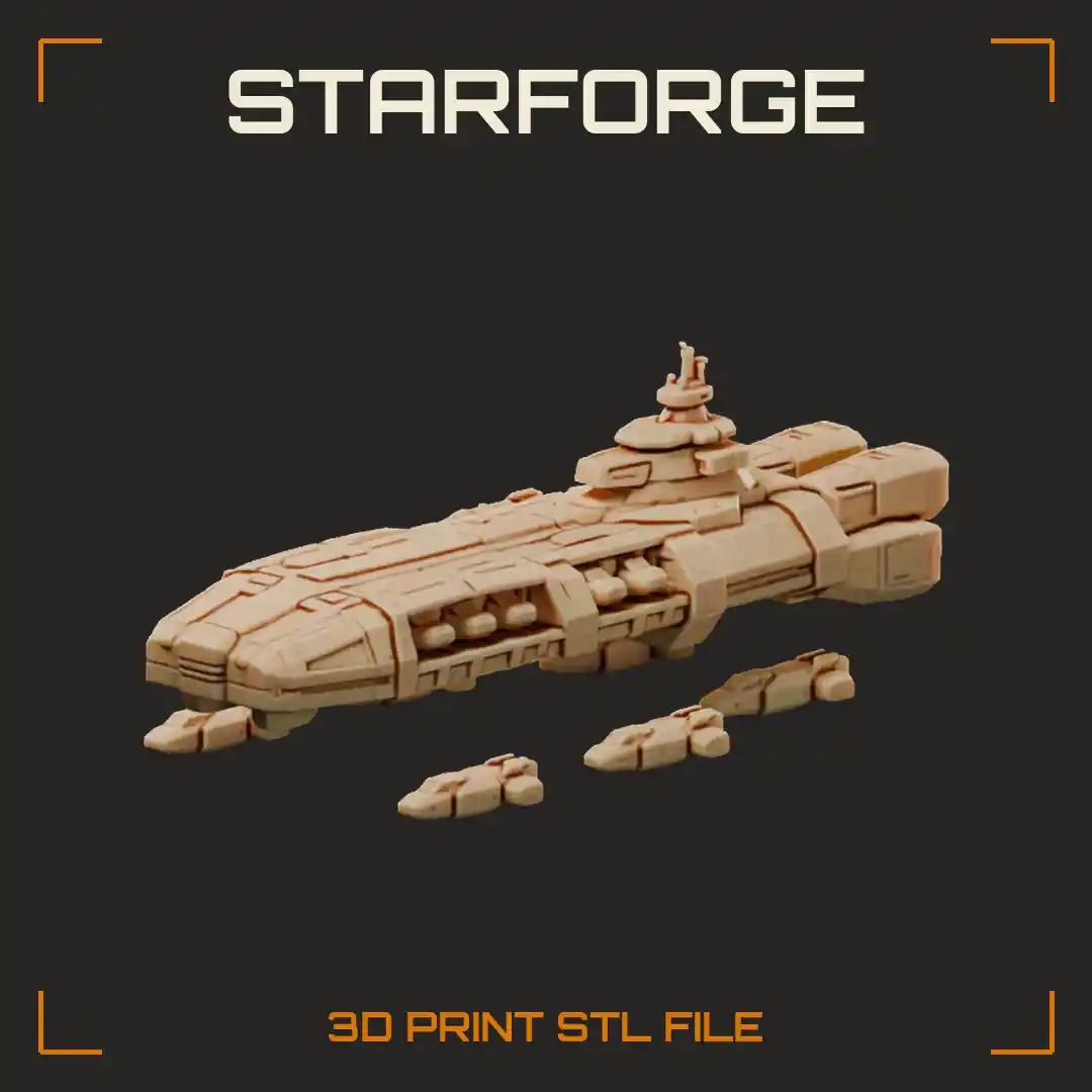 Battlestar Warship With Twin Flight Pods Armored Hull Plating And Rear Engine Cluster