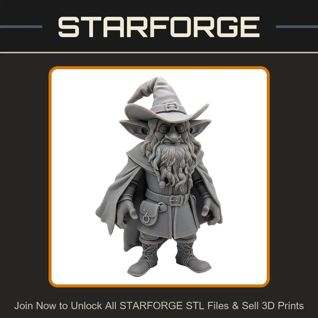 Bearded Gnome Wizard Pointy Hat Cloak Braided Beard Large Ears Belt Pouches Laced Boots Mage - View 1 of 2