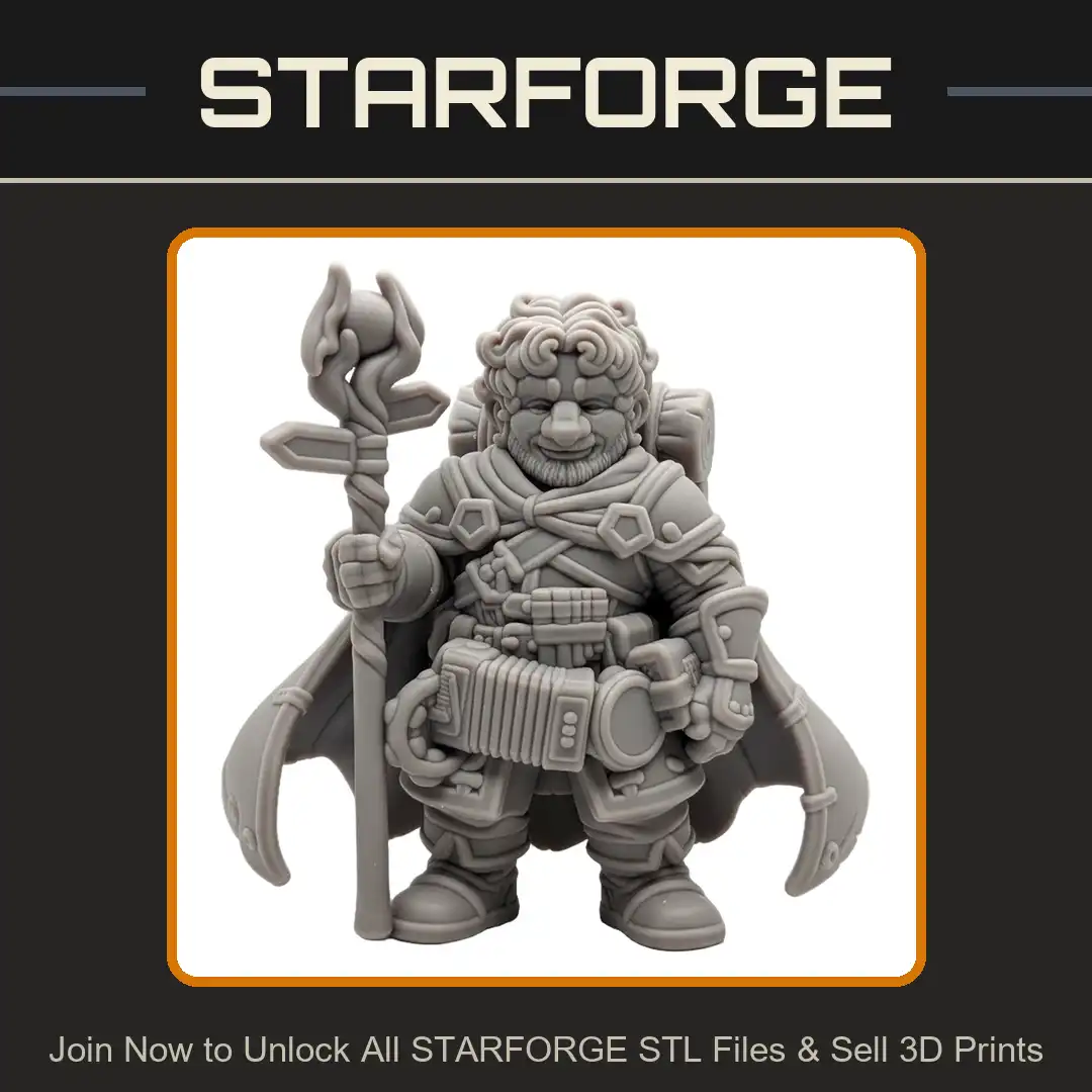 Bearded Halfling Hobbit Traveler Signpost Staff Bellows Accordion Cape Bedroll Wayfarer - View 1 of 2