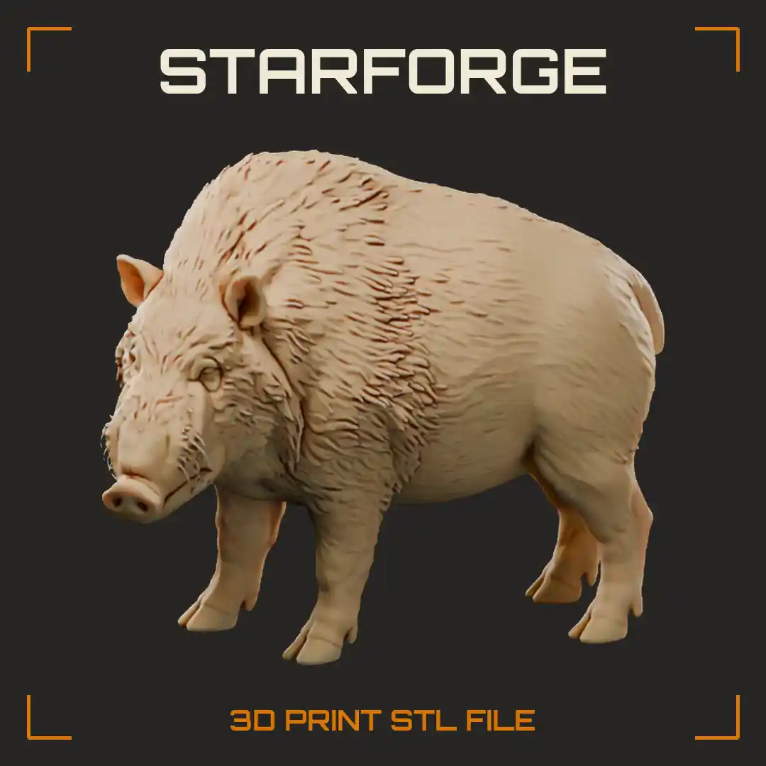 Bearded Pig Standing with Bushy White Beard Long Snout Pink Nose and Wiry Coat