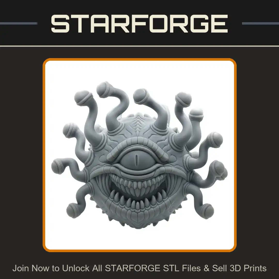 Beholder Eye Tyrant Central Slit Pupil Eye Stalks Sharp Teeth Grinning Mouth Spikes - View 1 of 2