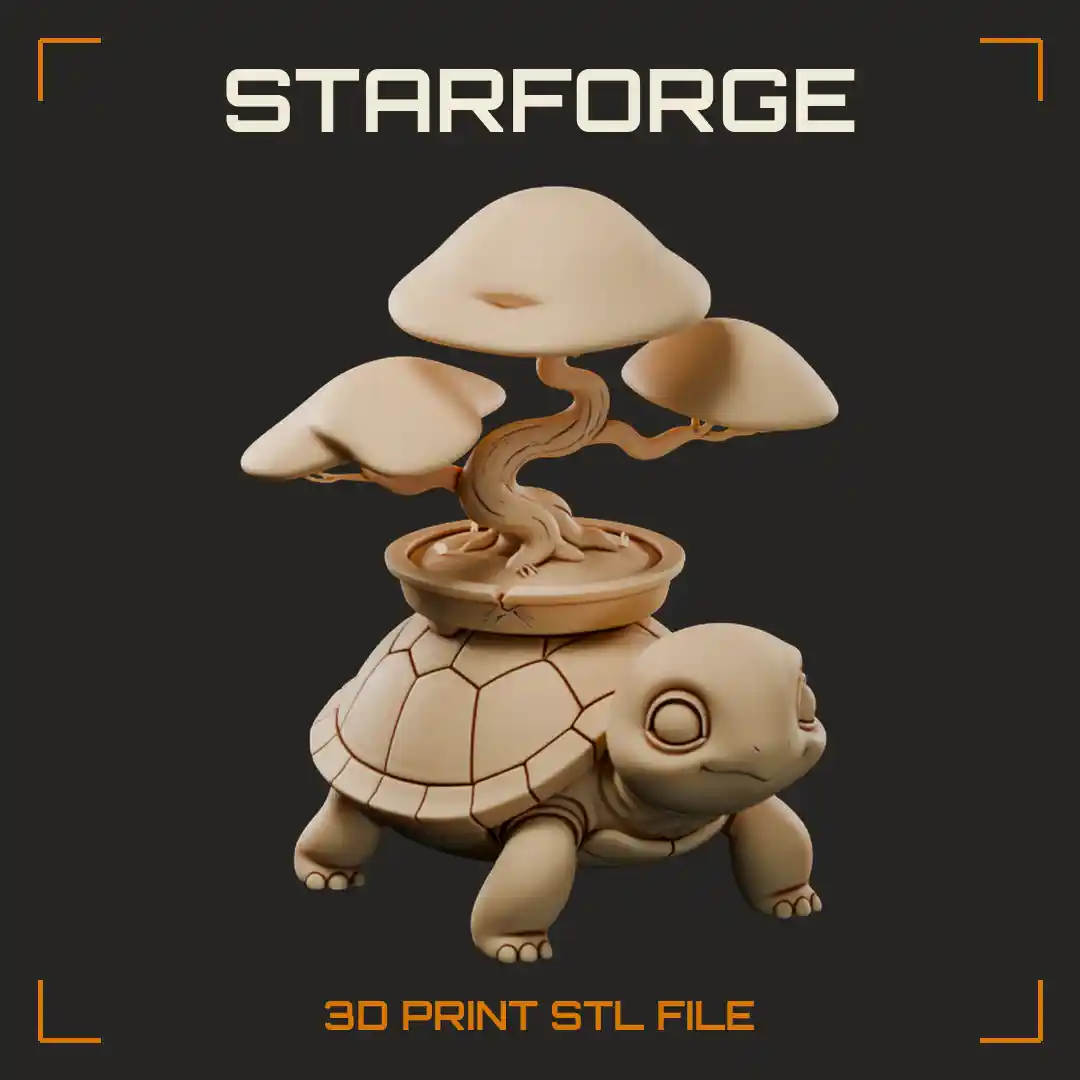 Big-Eyed Baby Turtle Carrying Potted Bonsai Tree on Patterned Shell - 3D Printable STL File