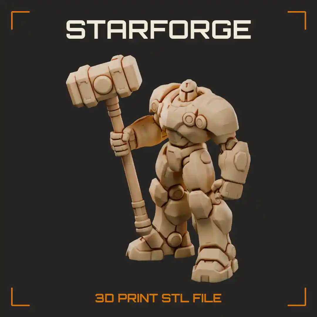 Big Robot Siege Mech With Giant Two Handed Hammer