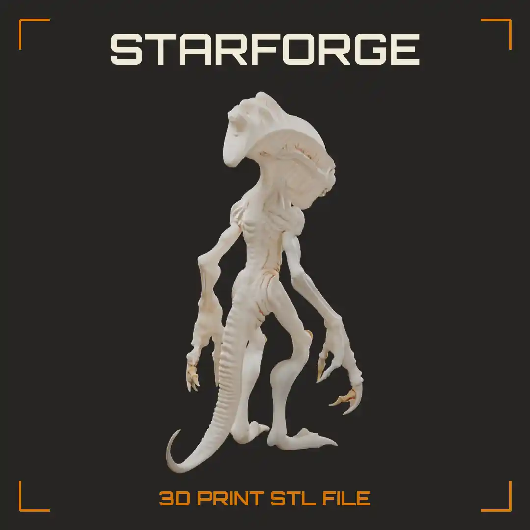Biomechanical Xenomorph Alien with Ribbed Elongated Skull Four Clawed Arms and Whip Tail - 3D Printable STL File