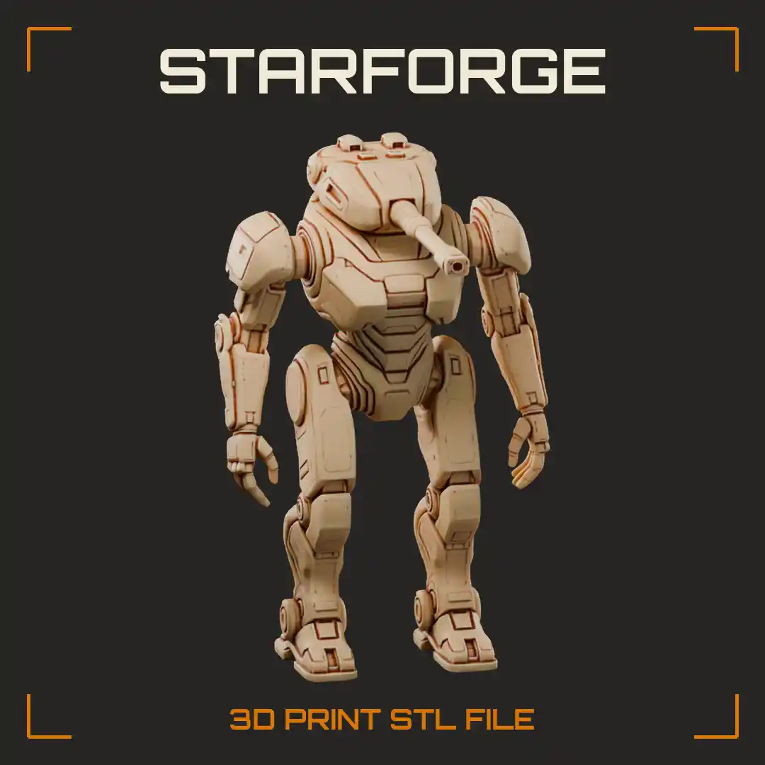 Bipedal Armored Walker Mech with Tank Turret Long Cannon and Clawed Hands - 3D Printable STL File