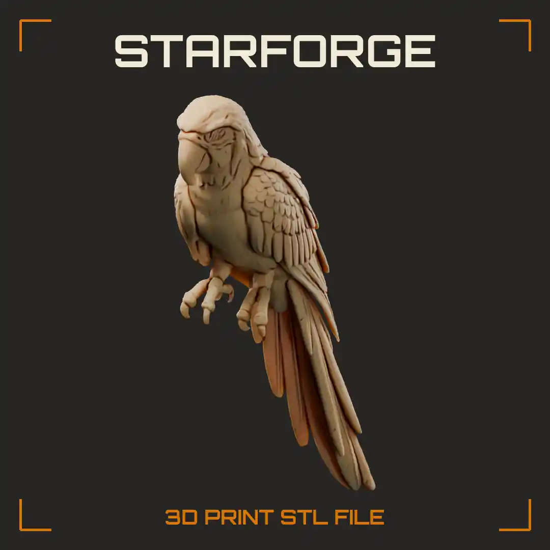 Blue And Gold Macaw Perched With Blue Back Golden Chest Bare Face And Long Tail - 3D Printable STL File