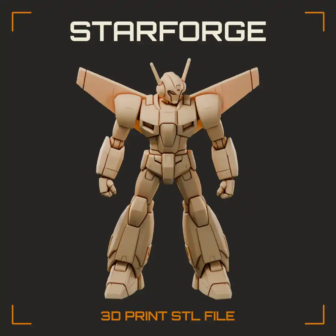Blue Robot Space Ace Mech With Backpack Thrusters and Beam Rifle