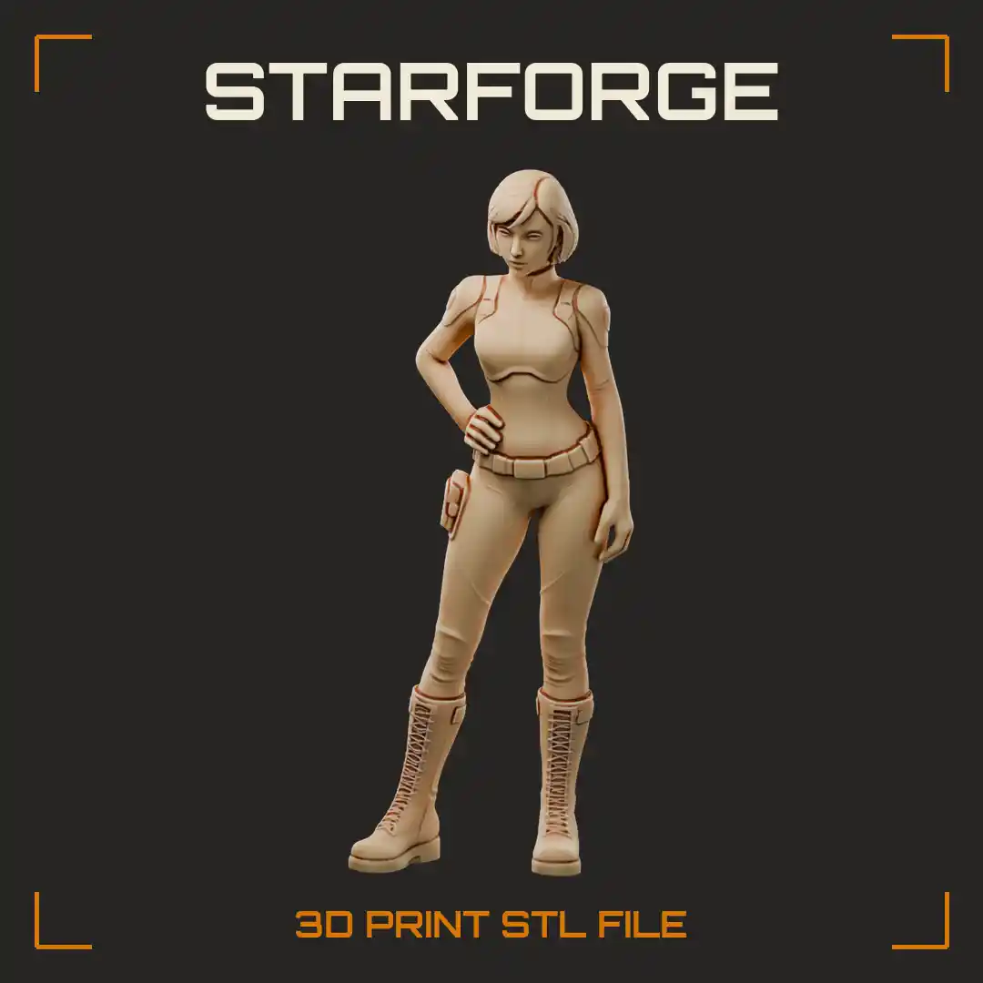 Bob-Haired Engineer Woman in Fitted Flight Suit with Lace-Up Combat Boots and Thigh Pouch - 3D Printable STL File