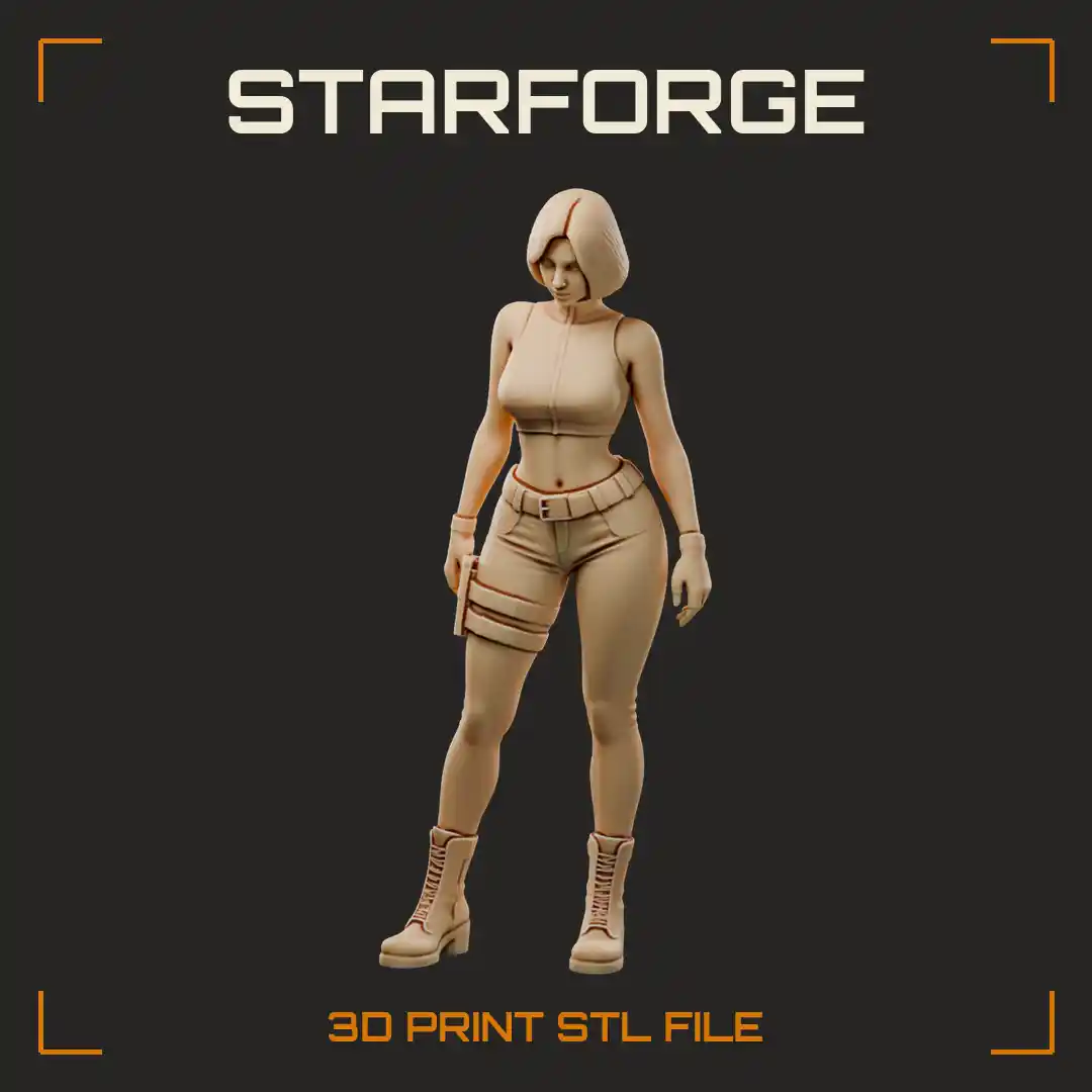 Bob-Haired Female Bodyguard in Crop Top Cargo Pants Thigh Holster and Combat Boots - 3D Printable STL File