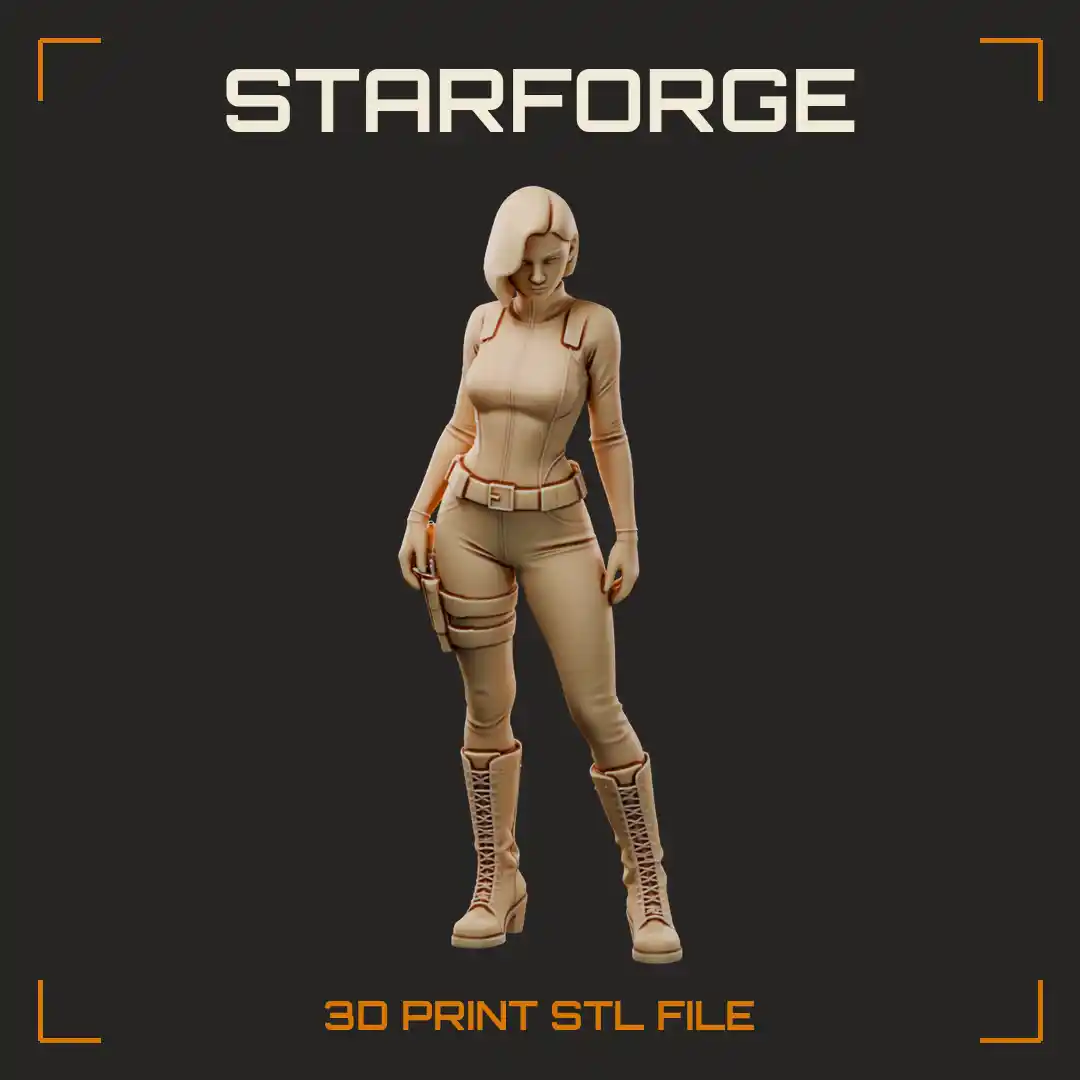 Bob Haired Secret Agent Woman in Zip Catsuit Thigh Holster and Lace-Up Boots - 3D Printable STL File